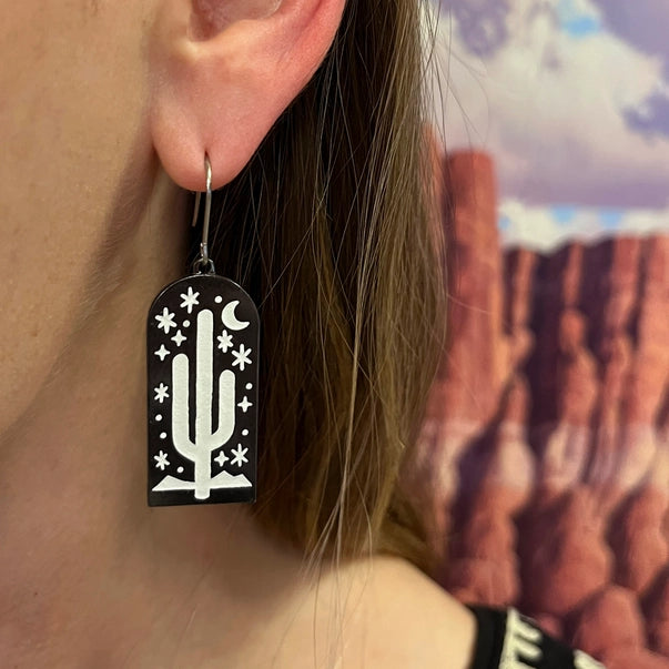 Desert Night Cactus Earrings
