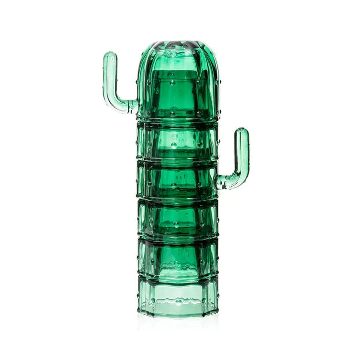 Cactus Stacking Glasses Set of 6 Handmade Cocktail Glassware Green