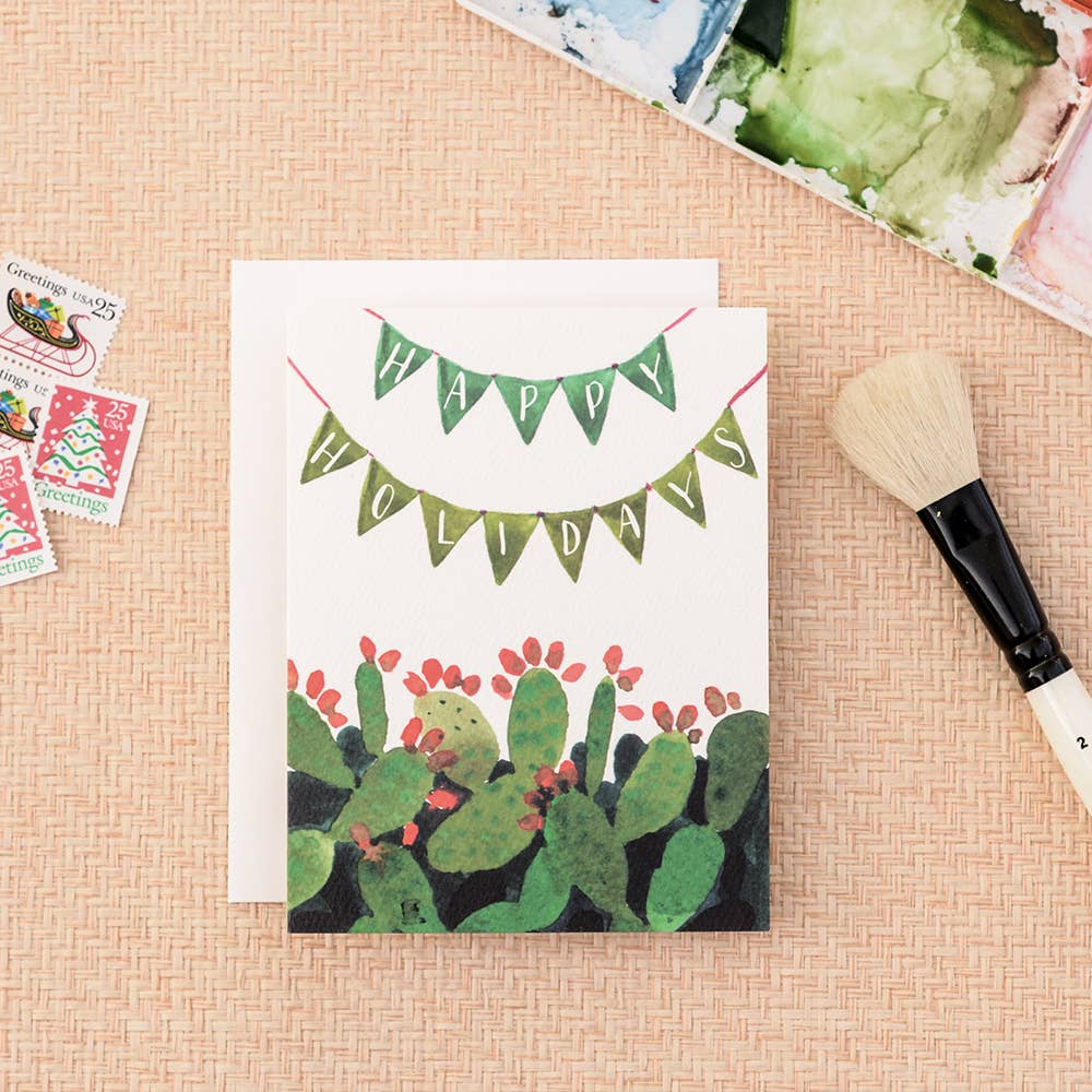 Cactus Pennant Holiday Greeting Card: Single Card