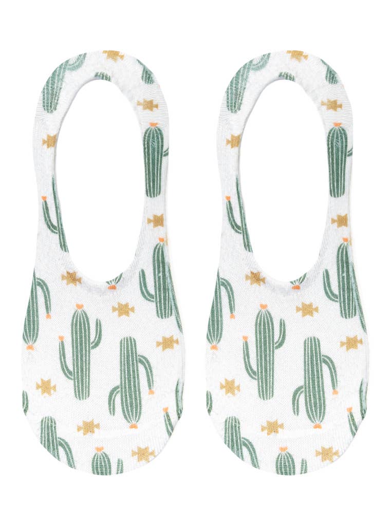 No-Show Liner Socks - Southwestern Cactus Print - White
