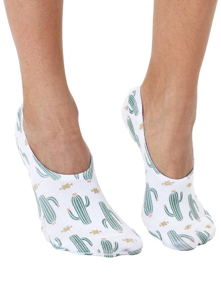 No-Show Liner Socks - Southwestern Cactus Print - White