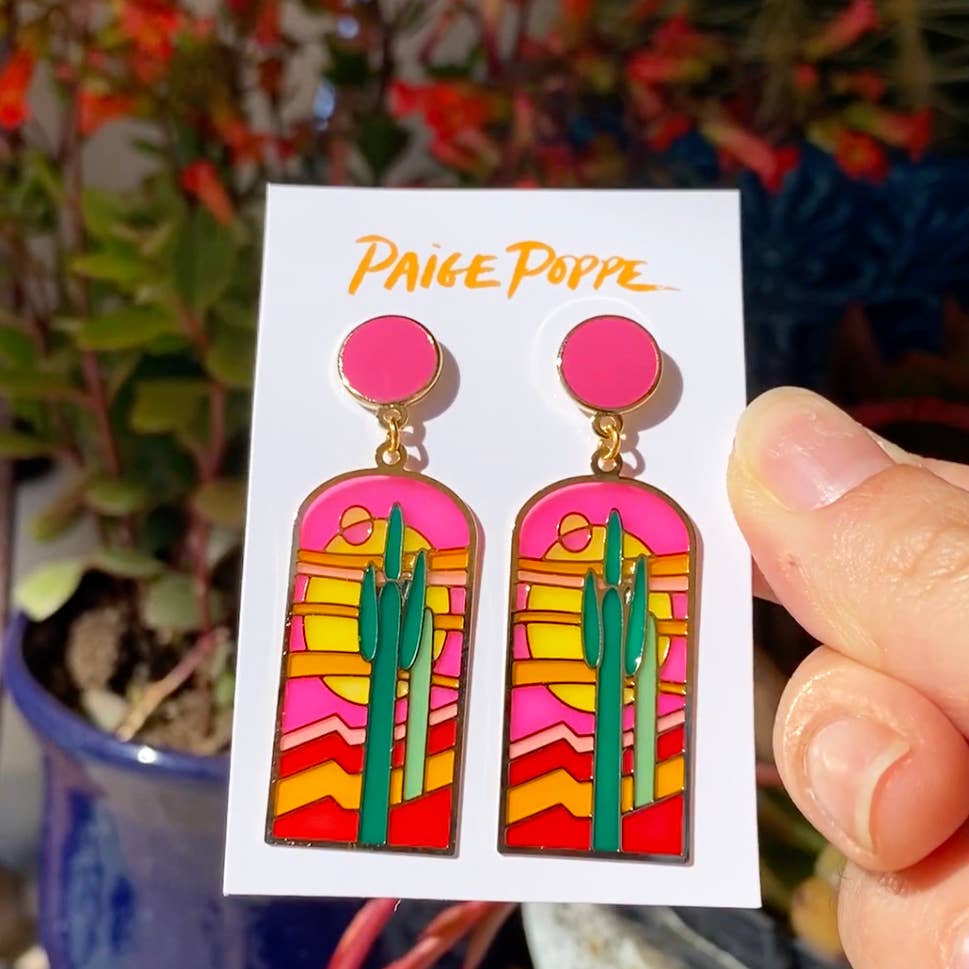 Stained Glass Saguaro Translucent Earrings