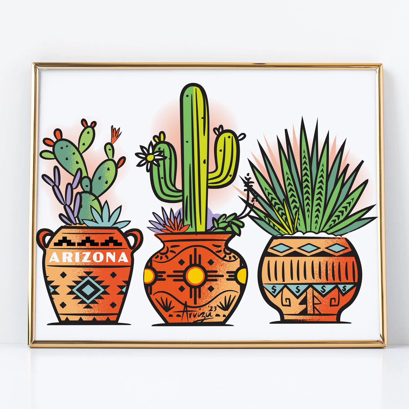 (C) 3 Potted Cactus Art Print
