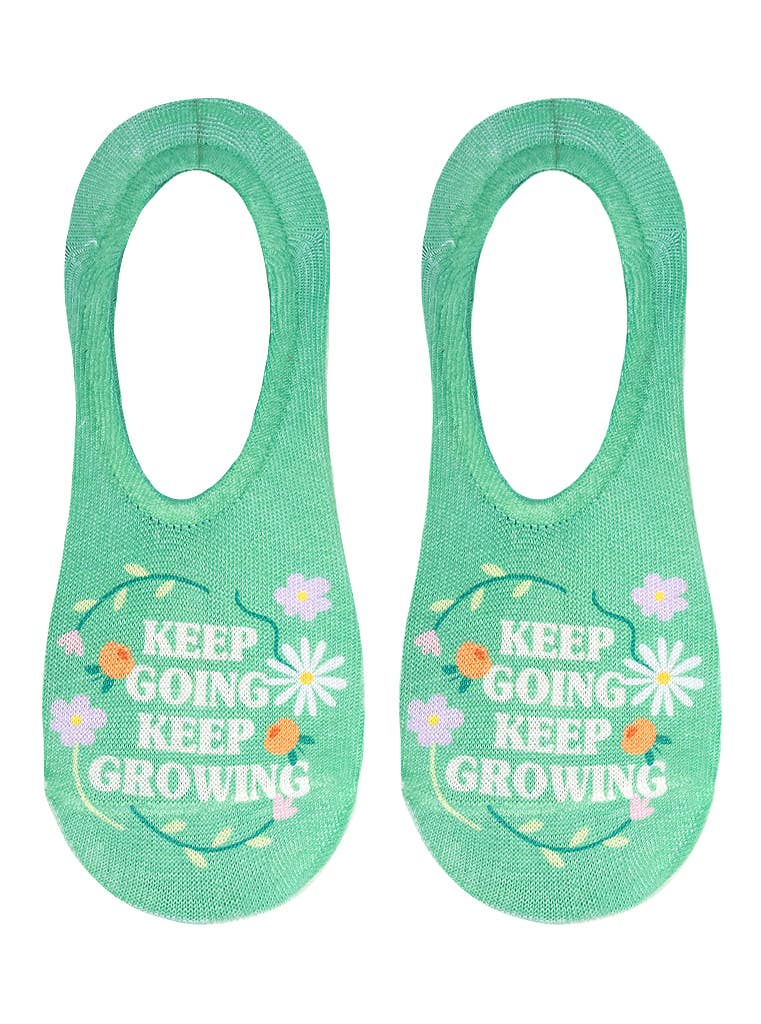 No-Show Liner Socks - "Keep Going Keep Growing" - Green