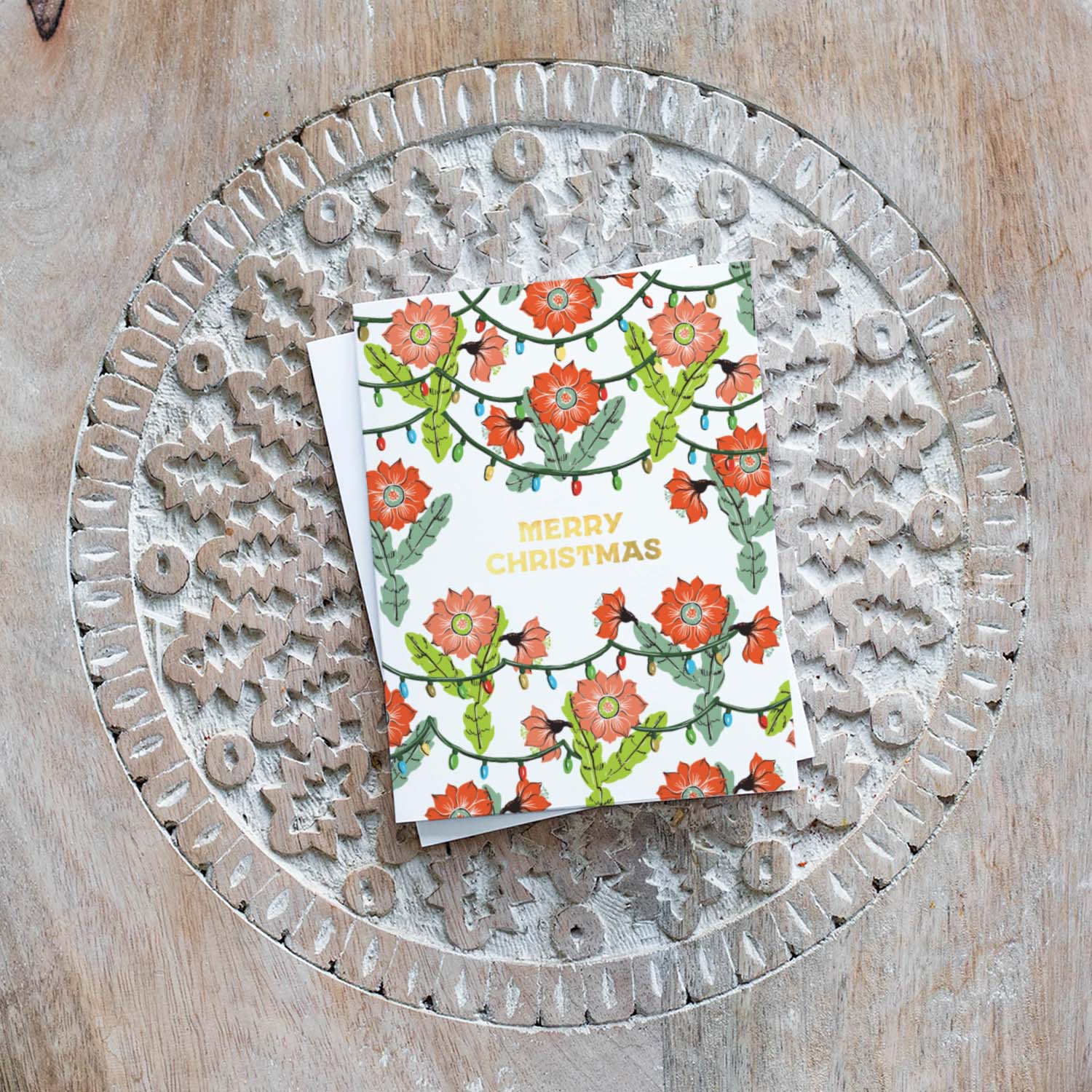 Orchid Cactus Christmas Greeting Card | Single Card