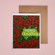 Merry Christmas Poinsettias Holiday Card
