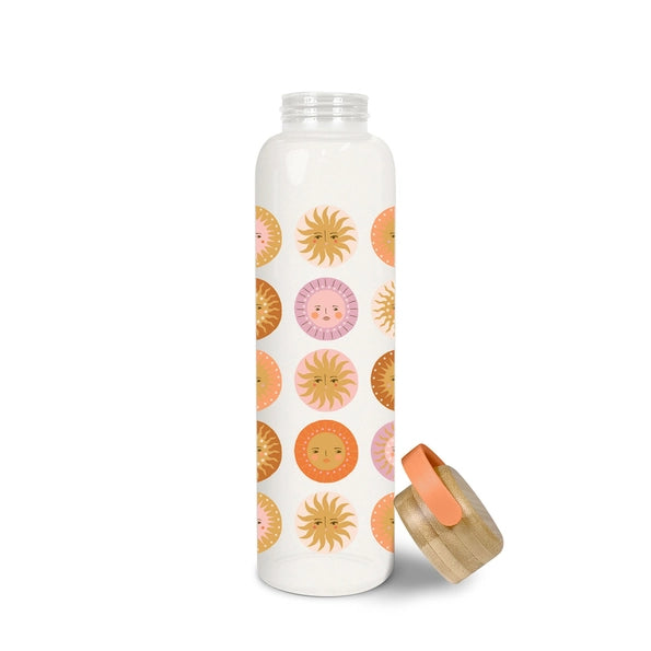 On the Sunny Side Glass Water Bottle w/ Bamboo Lid