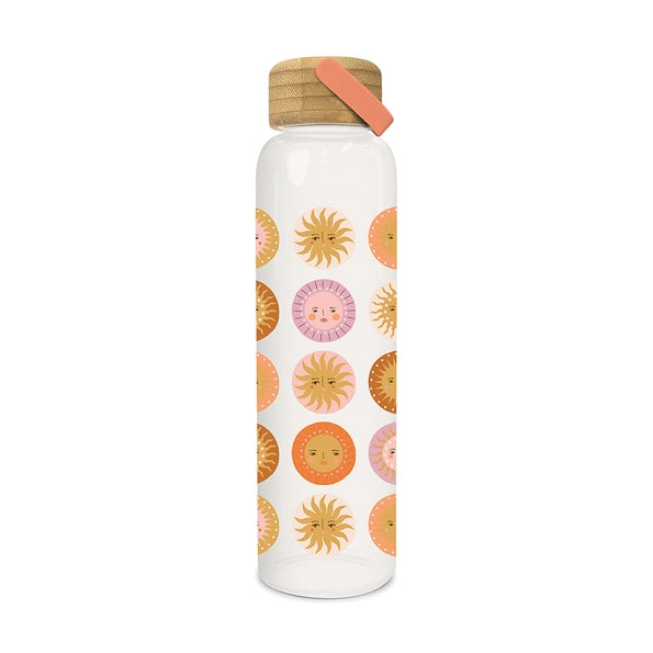 On the Sunny Side Glass Water Bottle w/ Bamboo Lid