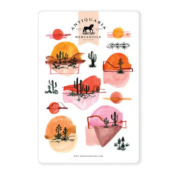 Watercolor Cactus Landscapes Sticker Sheet