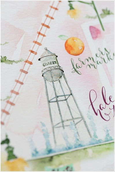 Watercolor Map of Downtown Gilbert, AZ