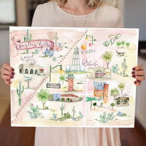 Watercolor Map of Downtown Gilbert, AZ
