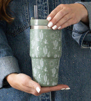 20oz Tumbler, Cactus Print Mini Tumbler Sage Green