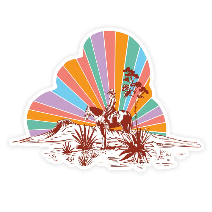 Rainbow Sunset Cowgirl Sticker