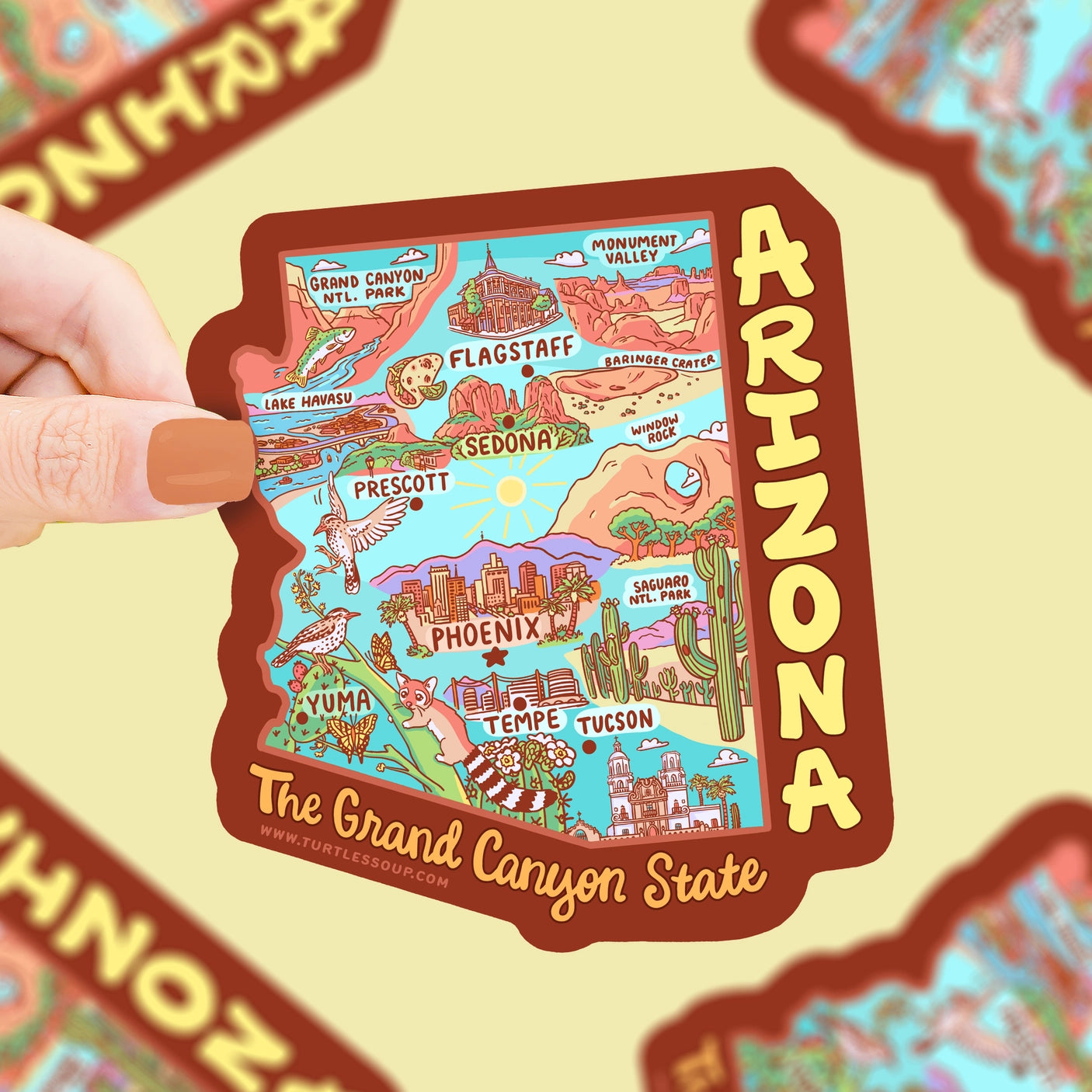 Arizona Map Art Grand Canyon State Sticker