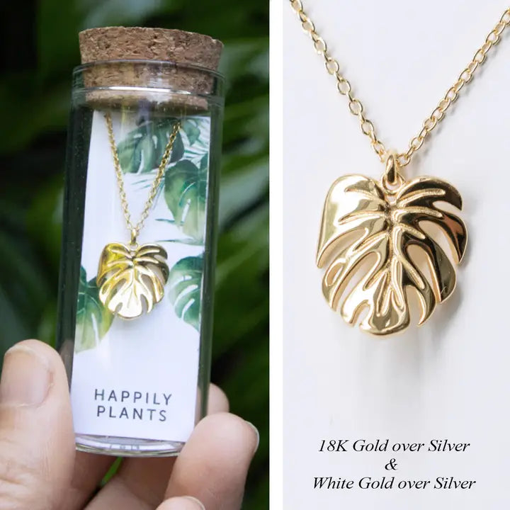 Monstera Deliciosa Necklace Gold & White Gold