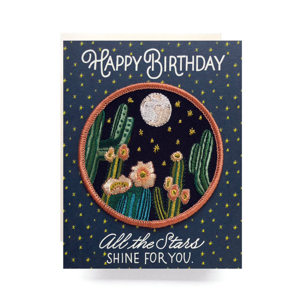 Patch Greeting Card Night Cactus Birthday