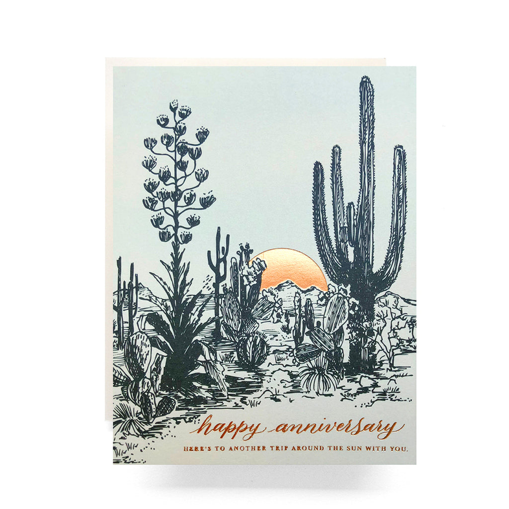 Cactus Sunset Anniversary Greeting Card
