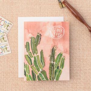 Coral Cactus Thank You Greeting Card | Box Set