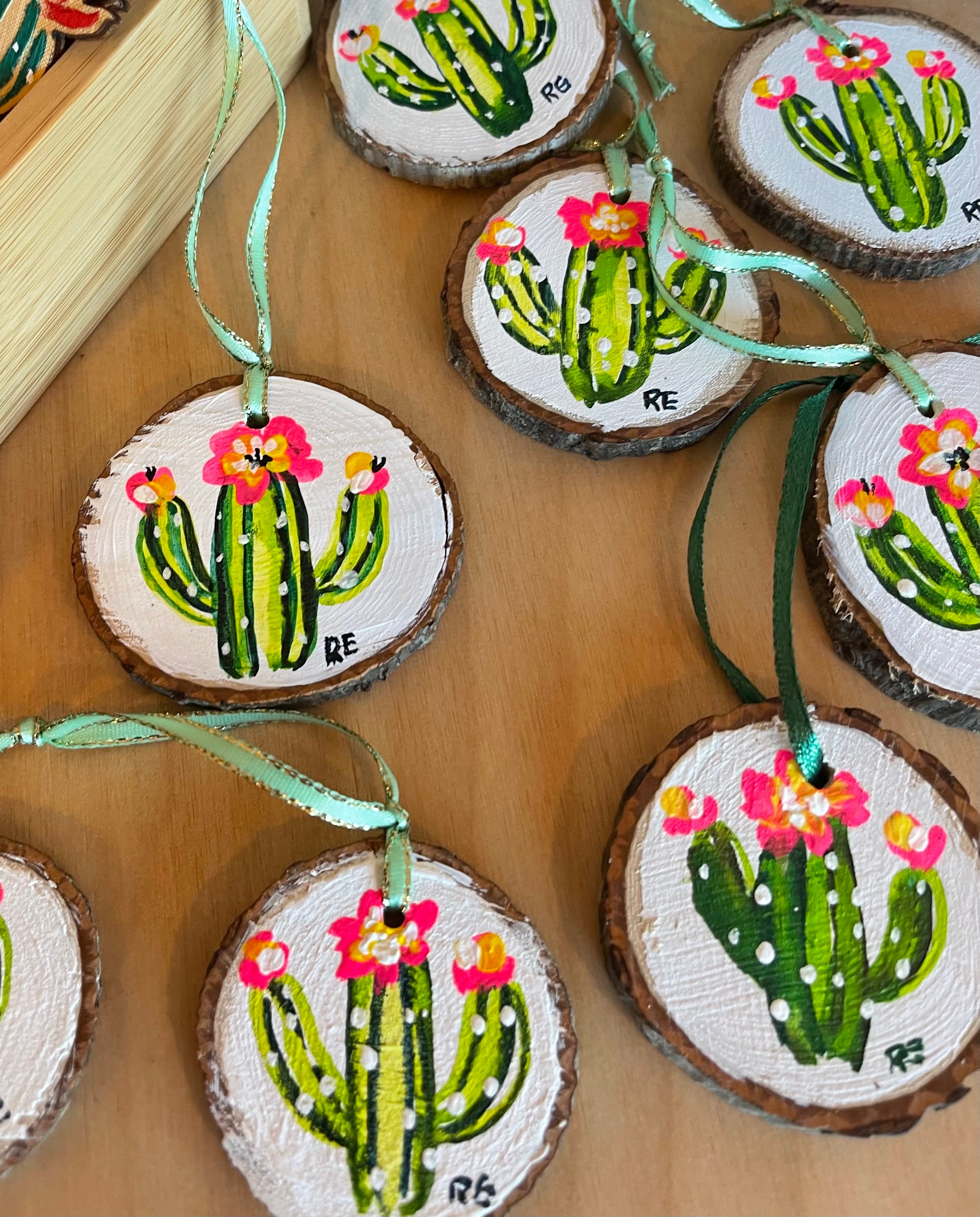 Neon Saguaro Wood Ornament